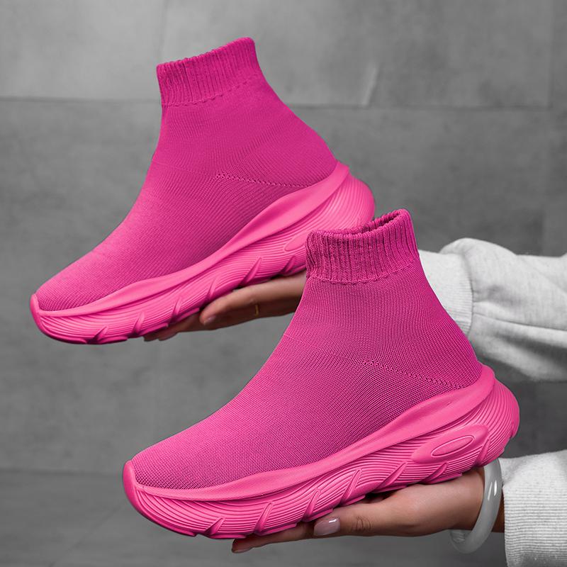 Unisex Winter High Top Sport Shoes Knitted Slip-On Lined Couple Matching Ankle Length Socks Sneakers