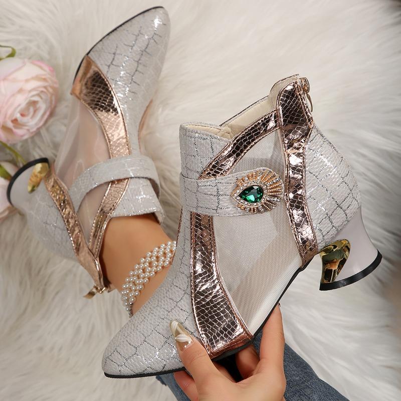 Fashion Fashion Boots Fashion Cutout Booties Breathable Versatile Cold Boots Women's Kitten Heel Single Shoes Pointed Toe High Heels