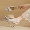 7521-3 [sheepskin] high-heeled wedding shoes women's thin heels 2025 new pointed sandals rhinestone bow shoes