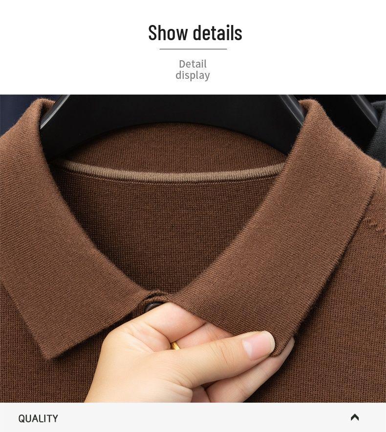 2025 Thickened Winter Men's Lapel Knitwear - Solid Color Business T-Shirt for Middle-aged and Young Men