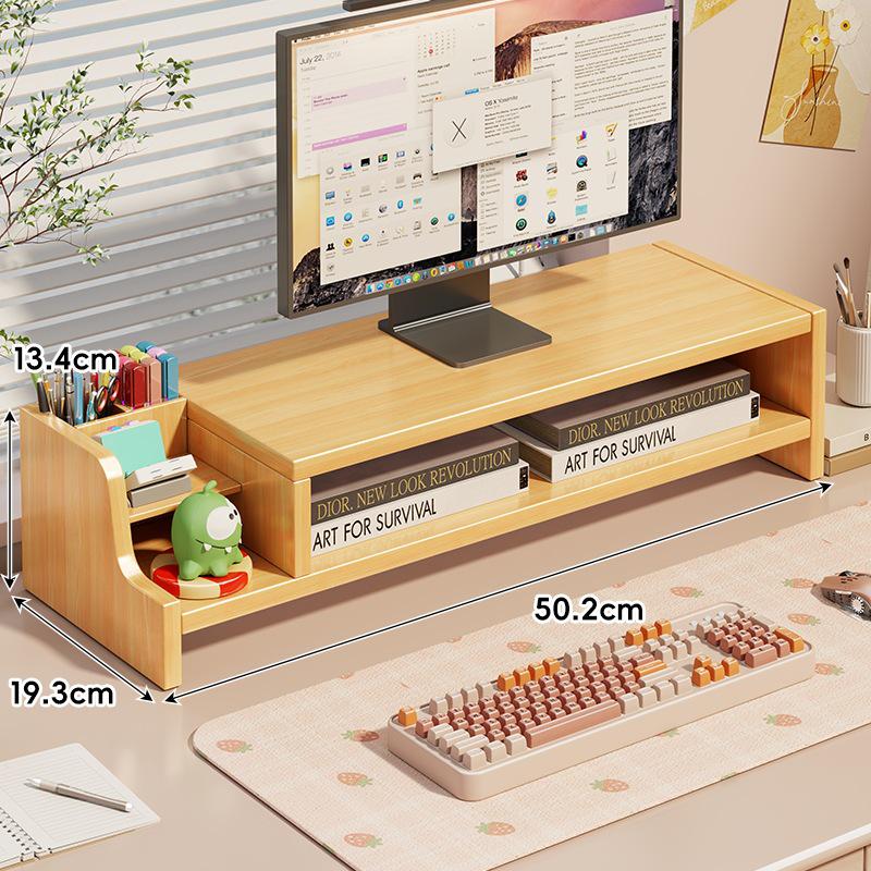 Desktop Monitor Stand with Drawer and Storage Shelf