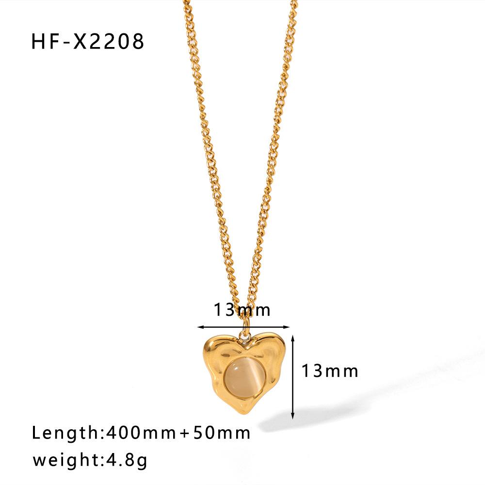 Stainless Steel Cat Eye Pendant Necklace For Women Gold Color Link Chain Neck Accessory