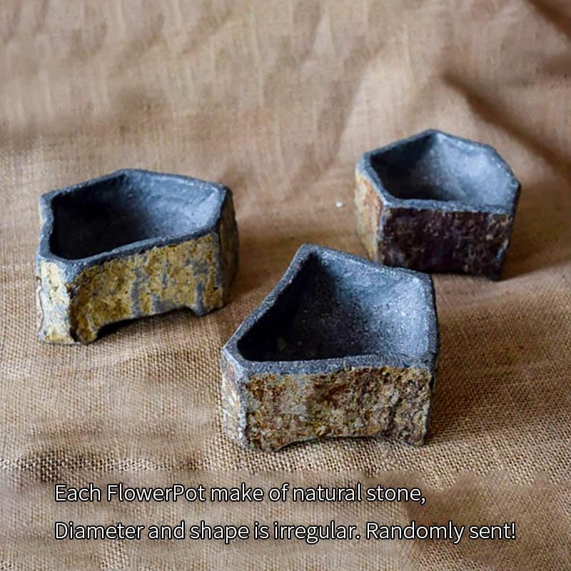 Basalt FlowerPot Succulent Plant Nursery Planter Natral Stone Vase Decoration Home Table Craft Bonsai Garden Decor New Year Gift