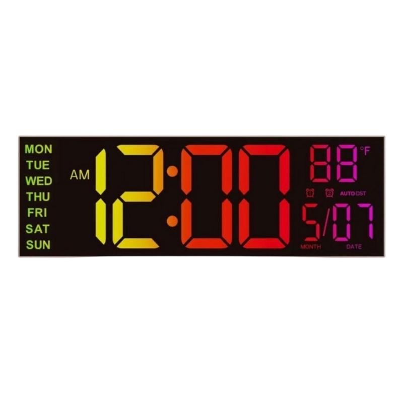 Wall Mounted Digital Clock with Large LED Numerals, Multi-Color Changing Display, Remote Control, Adjustable Brightness for Home Wall