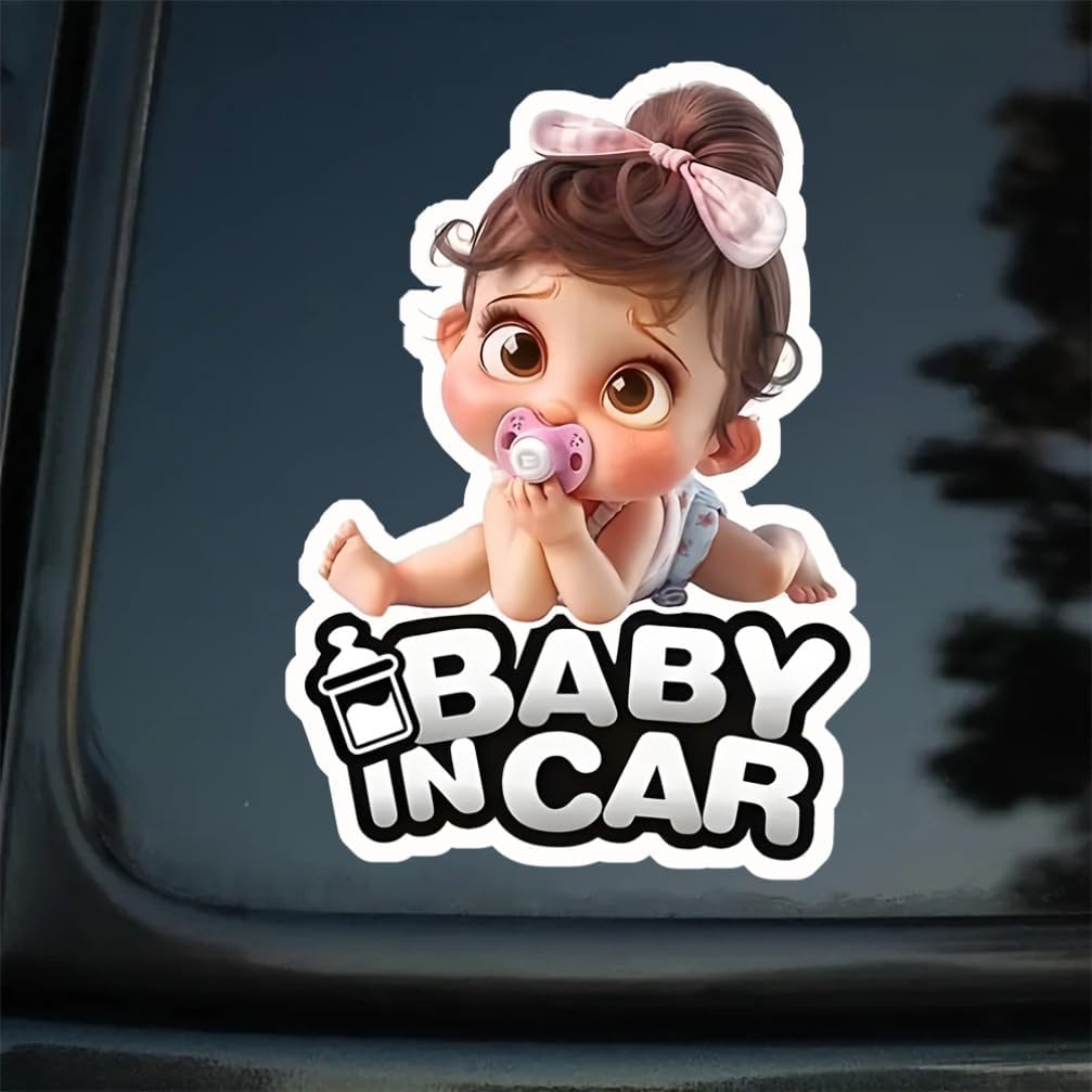 2pc Baby in Car- Youngsters Safety Vinyl Decals 4.13  x5.91  - Baby on Board Waterproof Stickers for Car Windows, Bumper & Rear Window - to Alert