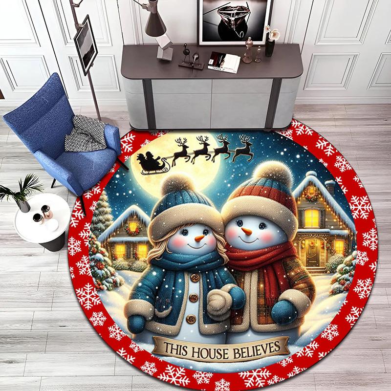Cute Christmas Day Gift Bell Santa Claus Snowman Christmas Tree round rug Home Soft Decorative Anti slip Chair Mat Carpet Outdoor Floor Mat Carpet 52