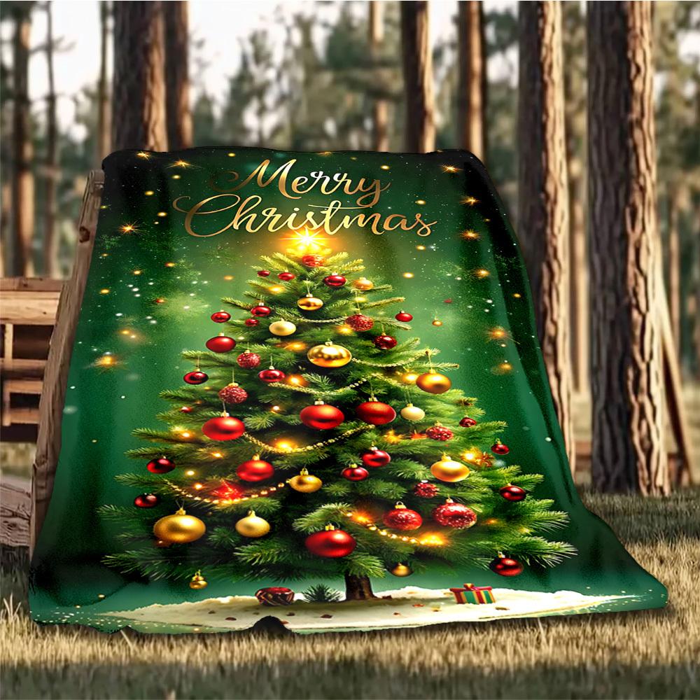 1pc Christmas Tree Decorations Outdoor Flannel Blanket , Machine Washable Perfect Gift for Birthday , Holiday Travel Accessory , Durable Material