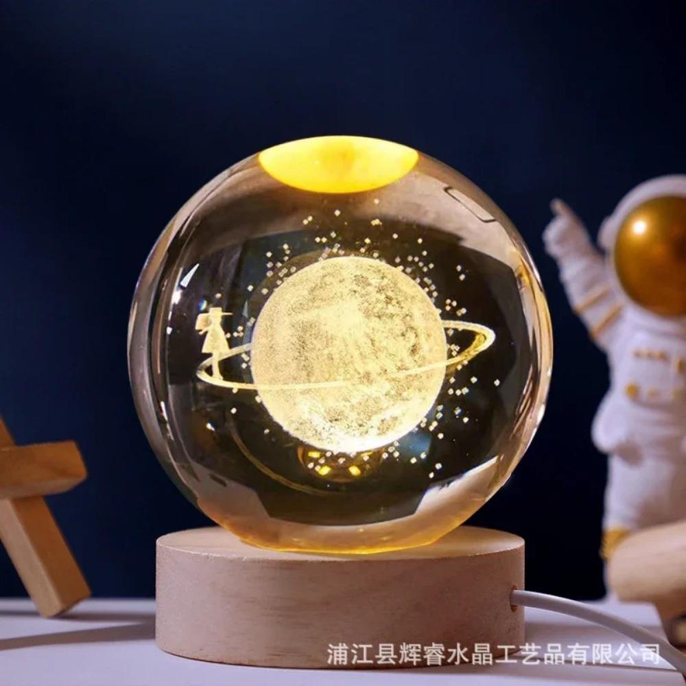 Hot 6cm 3D Crystal Ball Stitch Pikachu Wooden Base with 6cm Crystal Ball Planet Night Light Laser Carving Children's Gifts
