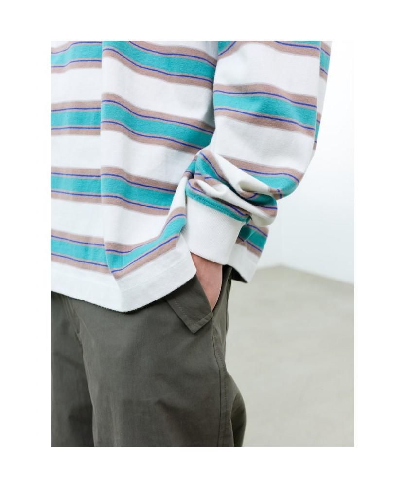 Saendeusaundeu (Unisex) Striped Long Sleeve T-Shirt Ivory