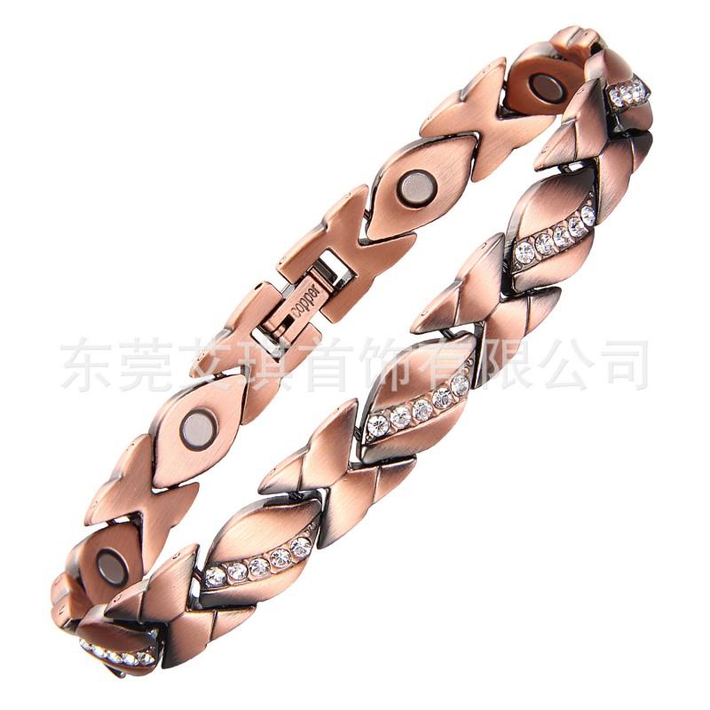 Magnetic Copper Bracelet With Sparkling Zirconia Stones Geometric Cross Womens Fashion Jewelry