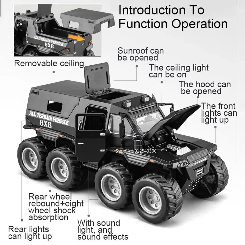 AAYE1 1/32 Russian Avtoros Shaman 8x8 ATV Alloy Model Toys Car Simulation Metal Diecast Sound And Light Vehicles Boys Collection Gifts