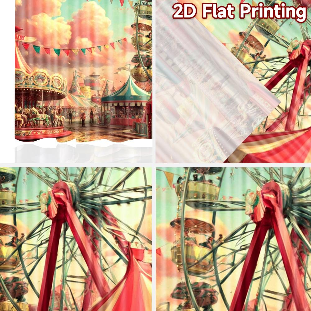 2D flat printing 2pcs Window Treatment Curtains Carnival Ferris Wheel Fun Ride Digital Printed Polyester Drapes Holiday