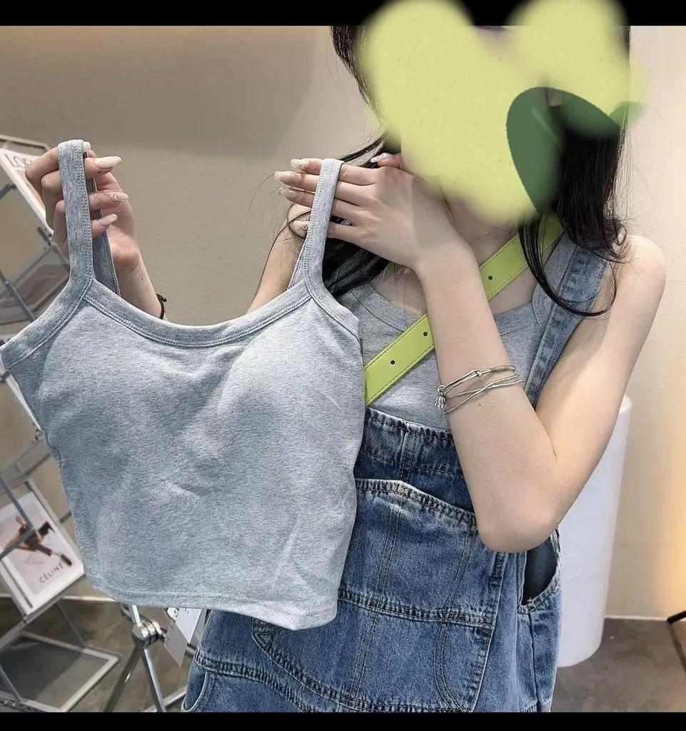Korean Style Women's Camisole Vest with Fixed Cups, Anti-Exposure Sports Tube Top (Wire-Free)