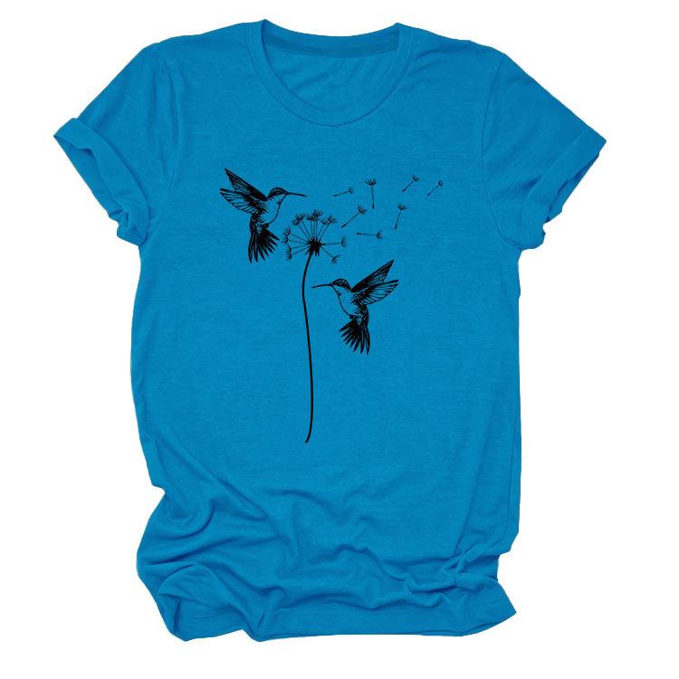 Sommer Rundhals Zwei Vogelmuster Druck Top Modische Lässige Kurzarm Damen T-Shirts