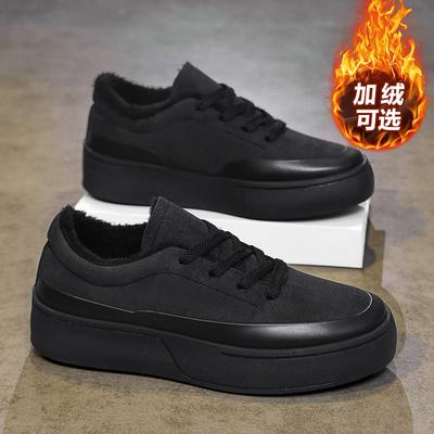 New Winter Velvet Warm Cotton Shoes Black Casual Non-slip and Cold-proof Board Shoes