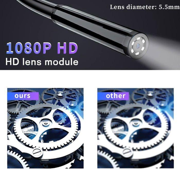 Endoscope 1080P HD Caméra d'inspection Industrielle IP67 avec écran IPS 2,4" Lumières LED Endoscope à Canal 8/5,5 mm (5.5mm)