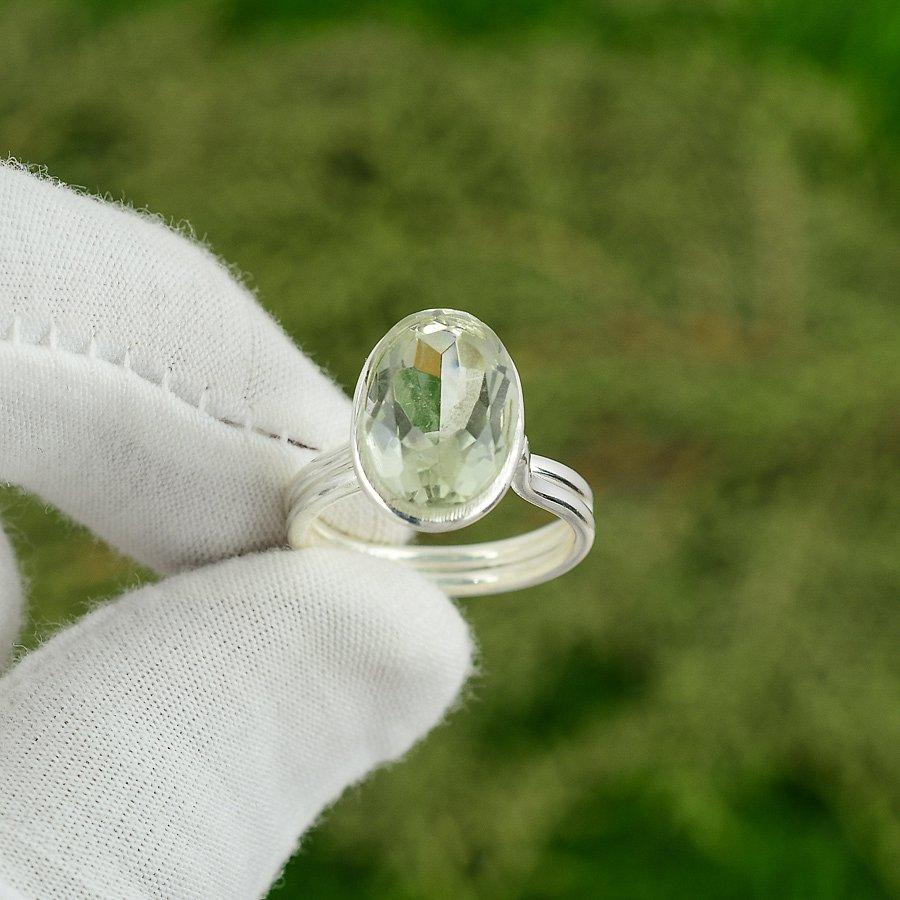 Friendship Day Sale Green Amethyst Gemstone Stackable Bezel Ring 925 Silver US 7