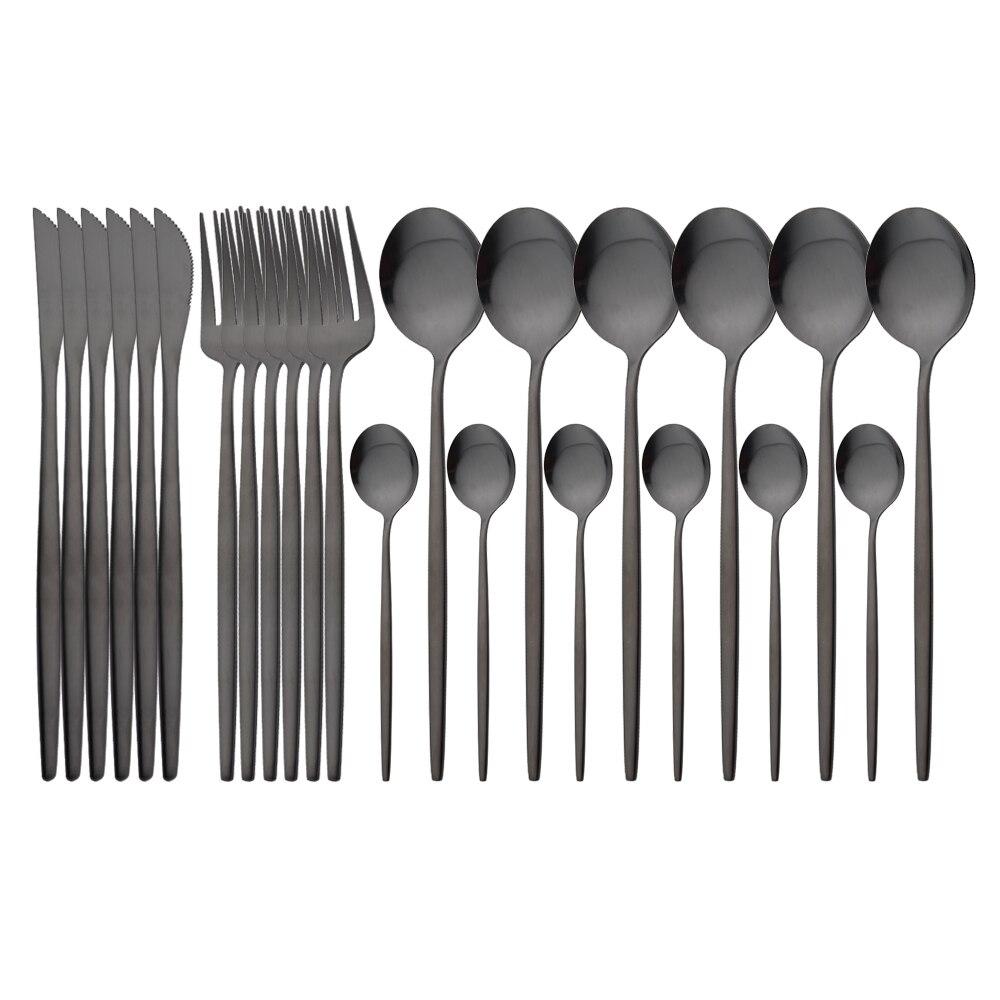 24Pcs Matte Black Gold Stainless Steel Dinnerware Cutlery Set Tableware Knife Fork Spoon Flatware Wedding Daily Dinner Set