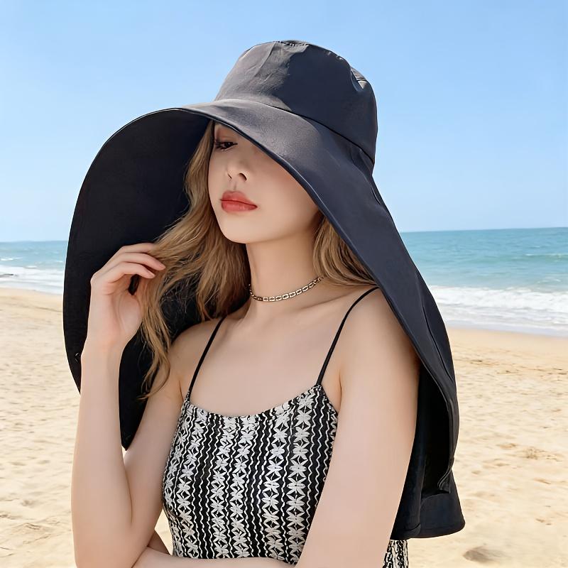 Wide Brim Shawl Sun Hat For Women Neck Face Cover Protection Fisherman Hat With Ponytail Hole Beach Travel Outdoor Photography