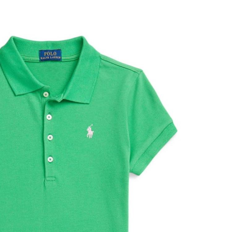 Polo Ralph Lauren Kids Šaty Ss24 Jednobarevné Logo Výšivka Polokošile Límec Krátký Rukáv Dětské Šaty Zelená 313698754-081