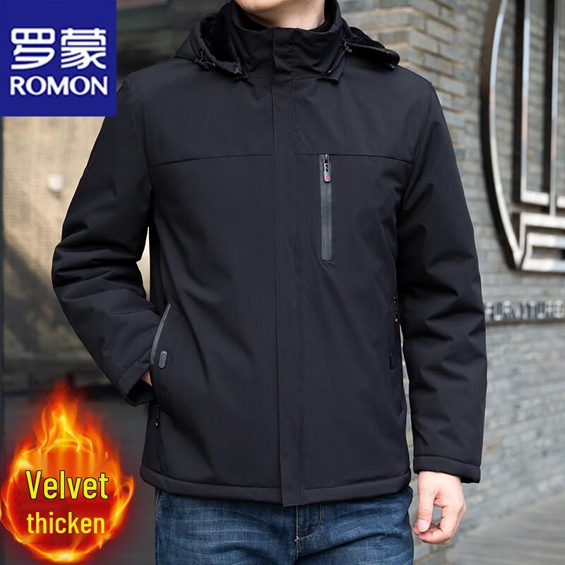 ROMON Men's Hooded Fleece-Lined Warm Jacket