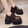 2025 Spring Women's Thick Sole 10cm High Heel Loafers Shoes British Style Fashion Versatile Platform Single Footwear