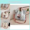 Adorable Embroidered Cartoon Shoulder Bag Large Capacity Commuter Tote Bag In White Blue Yellow And Pink