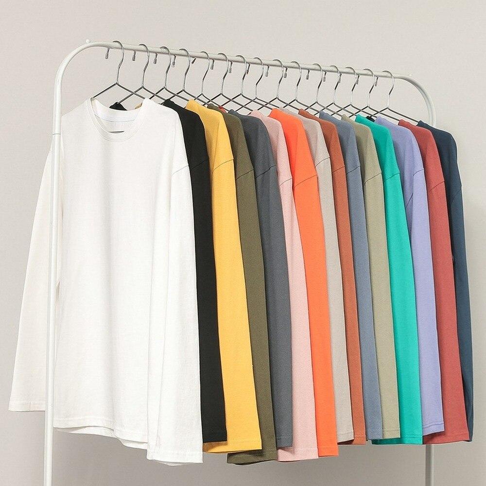 100% Katoen Merk Kwaliteit Heren T-shirt Effen Kleur Dress Up Man Lange mouwen Pure Kleur Dames t-shirt T-shirts Voor Mannen Tops