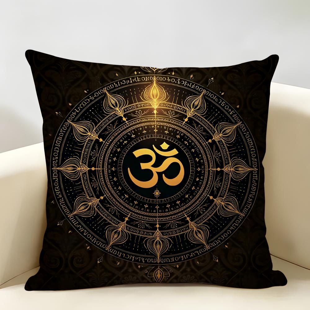 Luxury Golden Mandala Om Cushion Cover Natural Linen Organic Fabric DoubleSided Printing Room Sofa Decor Pillow Case