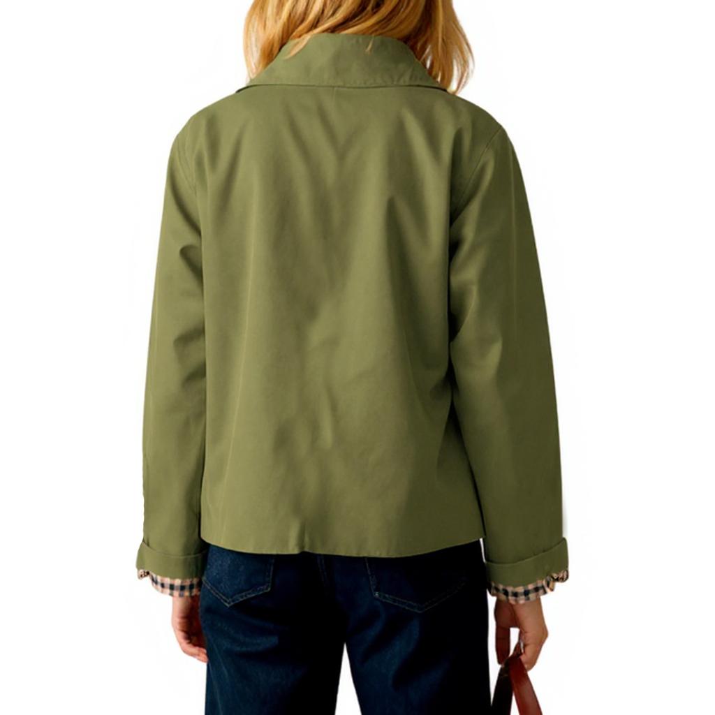 Γυναικεία Κοντή Καμπαρντίνα Κλασικός Γιακάς Oversize Casual Μπουφάν Με Καρό