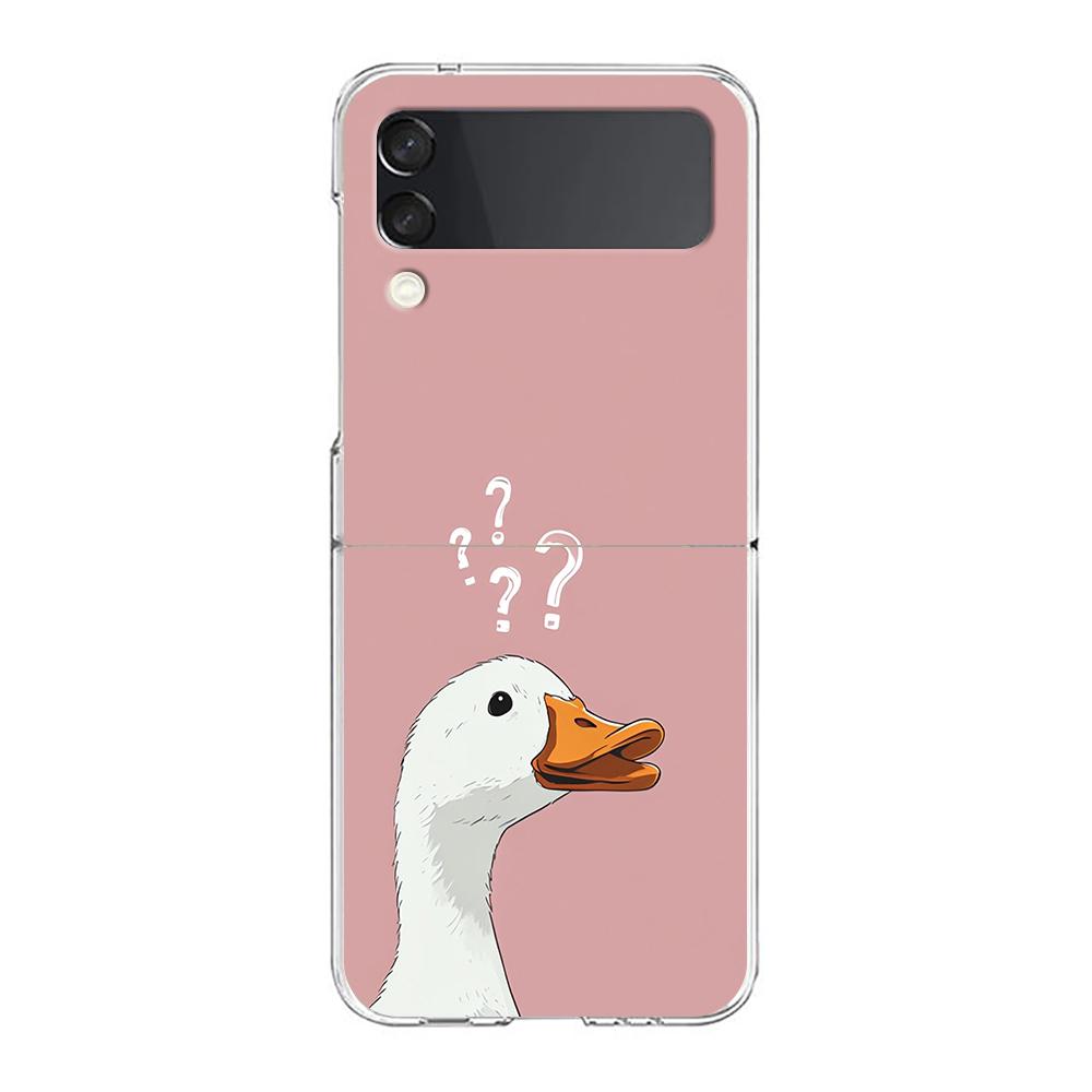 Transparent Phone Case For Samsung Galaxy Z Flip 3 4 5 6 7 Hard Folding PC Z Flip3 Flip4 Cover Funny Duck