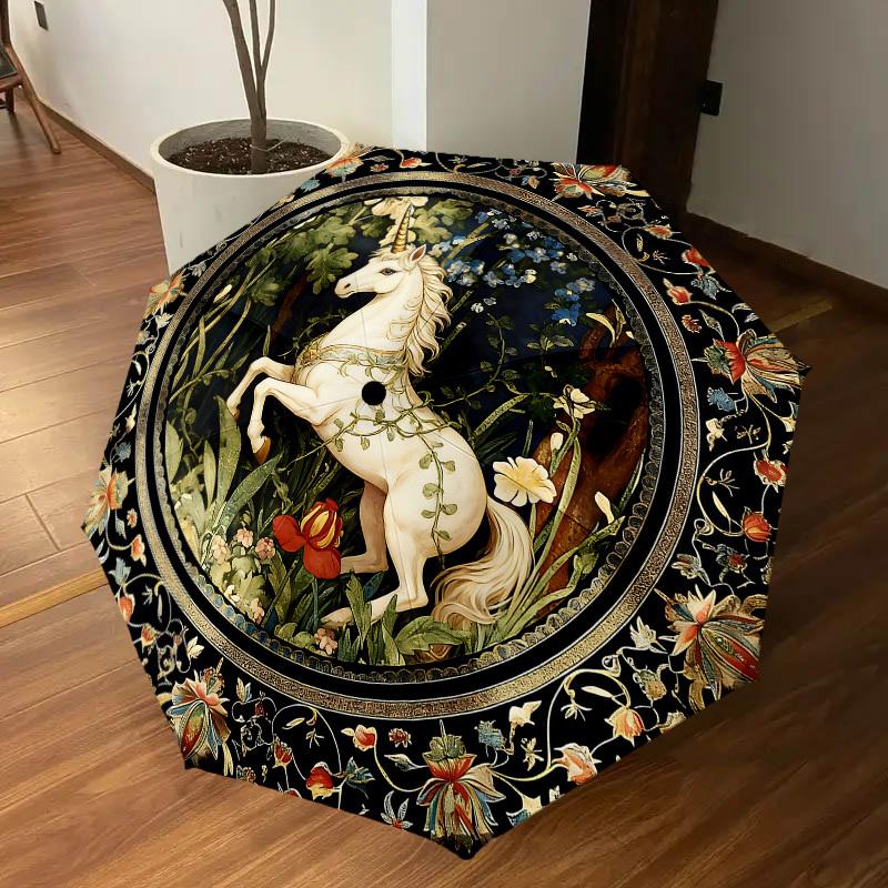 1 Stück Einhorn-Blumen-Regenschirm - 8 Speichen verstärkt, Automatisches Öffnen, Leicht & Langlebig, Niedliches Modeaccessoire für Draußen - K1268