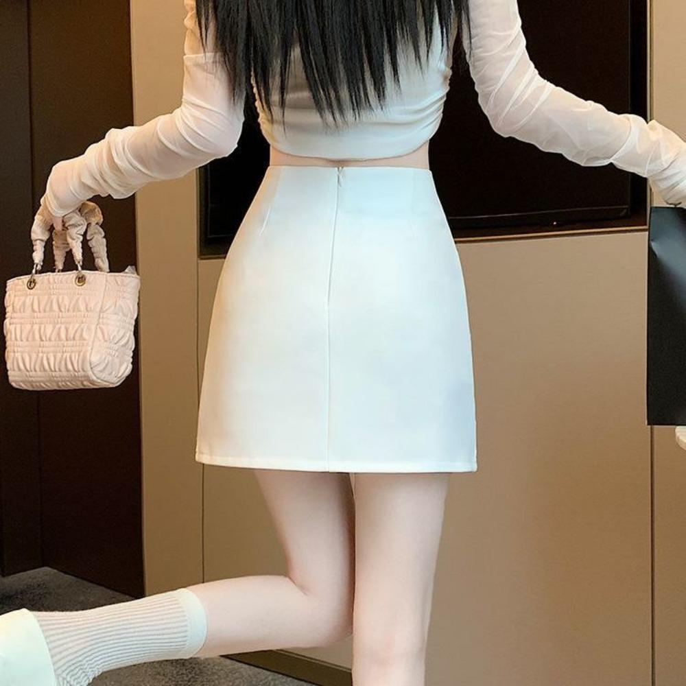 Women's Half-Skirt with Elegant Lady Style Beaded Design A-Line Shape High-Waisted Slimming Short Skirt
