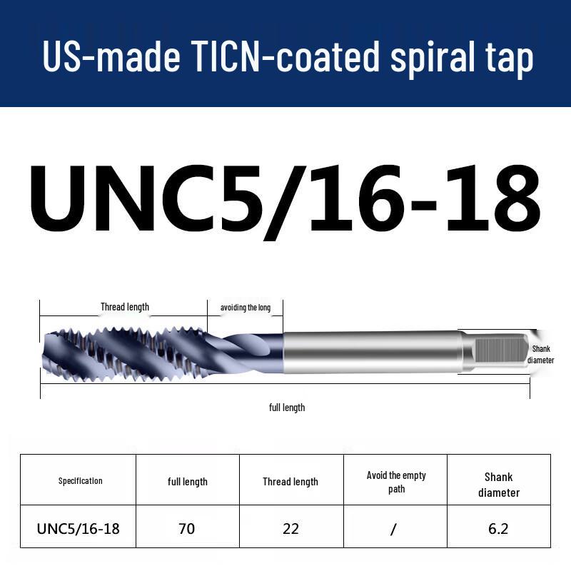Jun Ding Ying TICN Coated UNC 5/16-18 Spiral Tap