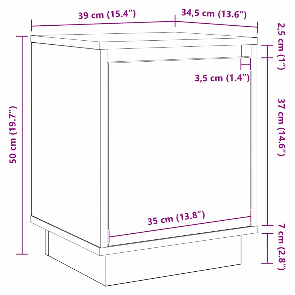 Nightstand Black Oak Effect 39 x 34.5 x 50 cm Engineered Wood