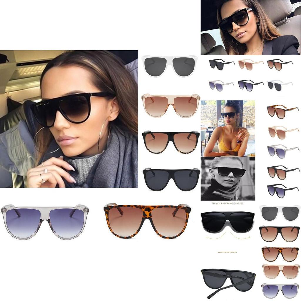 Vintage Oversized Women Sunglasses With Flat Top Large Shield And Uv400 Defense