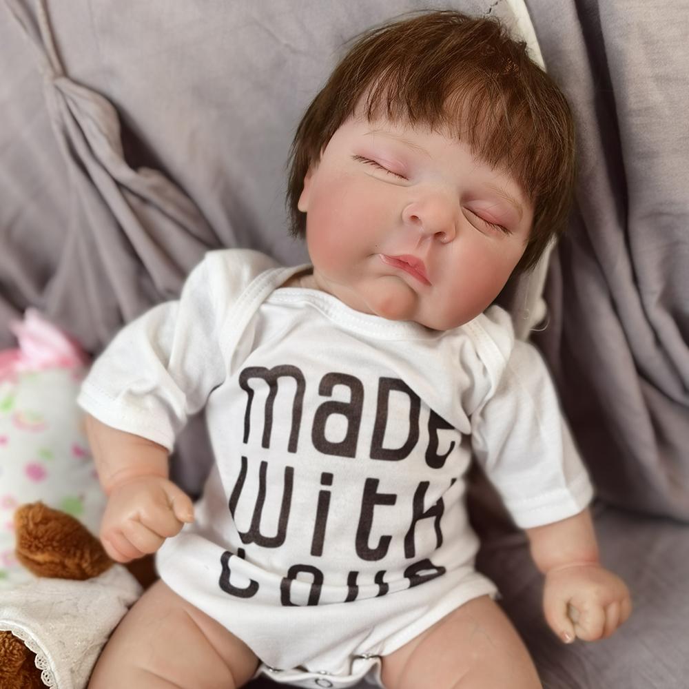 18 Zoll Reborn Babypuppe Silikon Vinyl Stoffkörperpuppe Fertig 3D Bemalte Haut Adern Kunstsammlungspuppe Geschenk Frühes Lernspielzeug