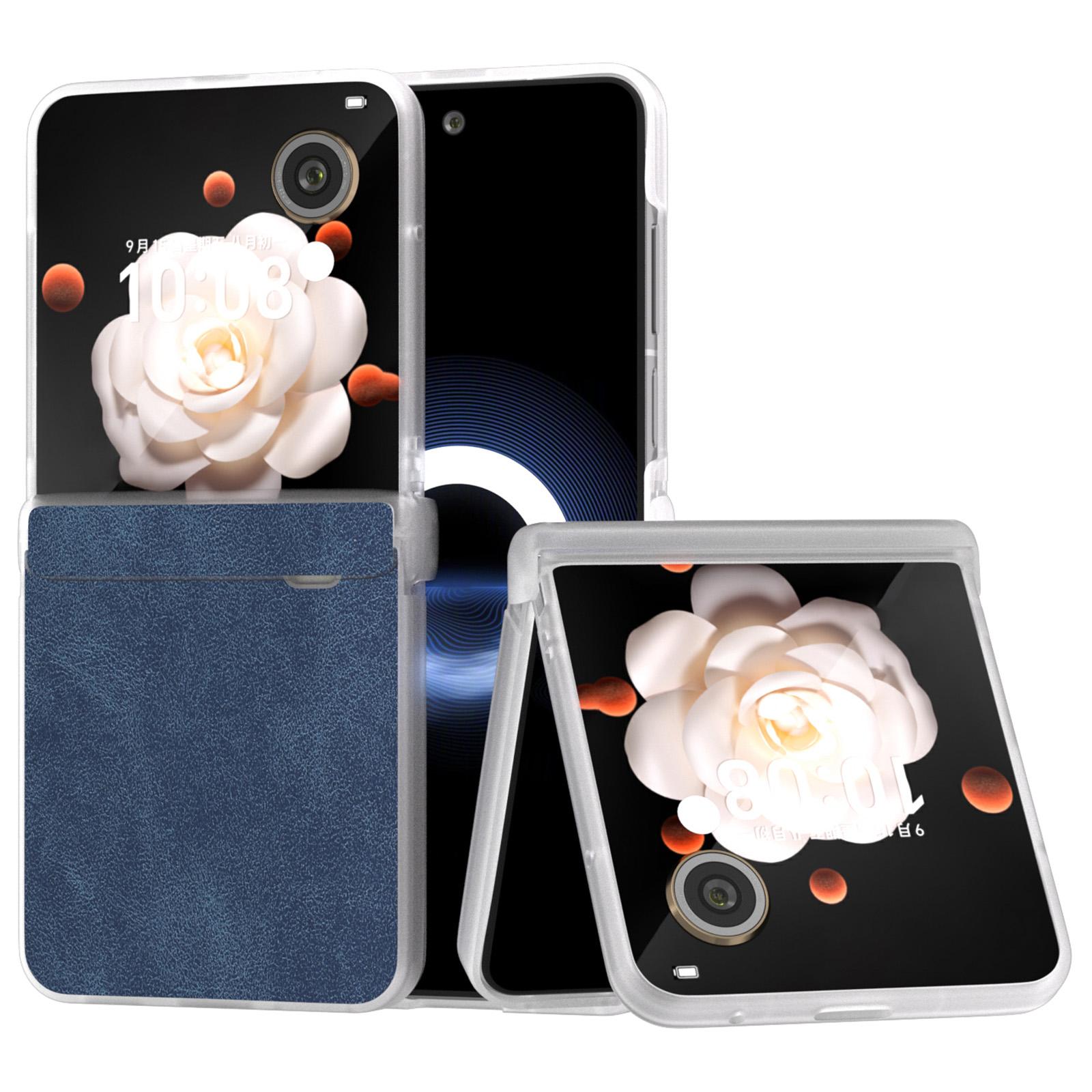 

For Honor Magic V Flip 5G Case Hinge Design Matte Edge PU Leather Coated PC Folding Phone Cover Blue