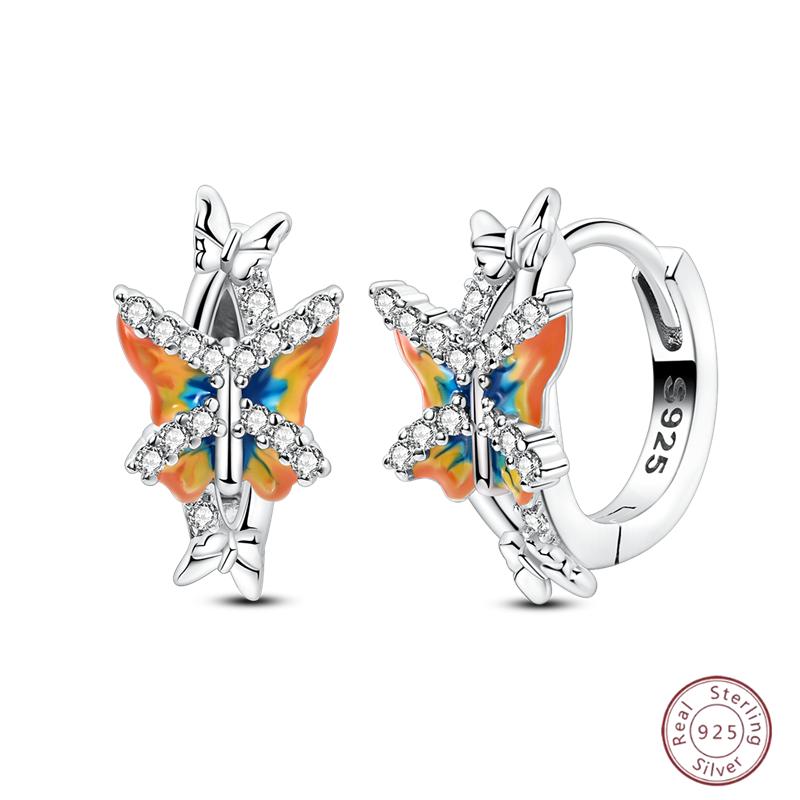 Sweet 925 Silver Ladybug Butterfly Dragonfly Iris Flower Design Earrings Fit Wedding Parties Exquisite Jewelry