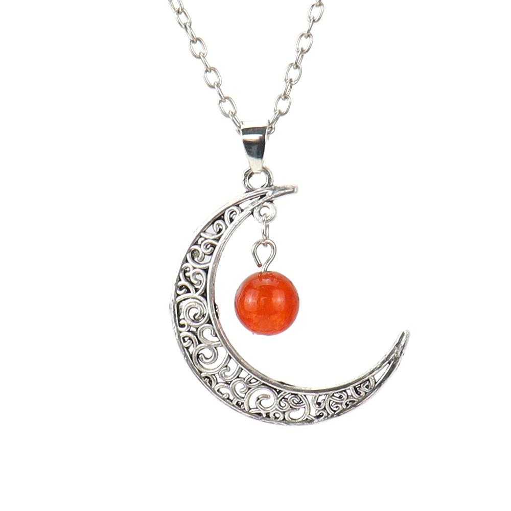 Hollow Moon Natural Crystal Bead Pendant Necklace Amethyst Pendant Couple N598