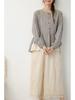 Spring Retro Plaid Patchwork Lace Long Sleeve Shirt - Loose, Versatile & Slimming Pullover Top