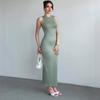 2025 Summer Casual Solid Color Sleeveless U-Neck Bodycon Long Dress - European & American Slim Fit Fashion