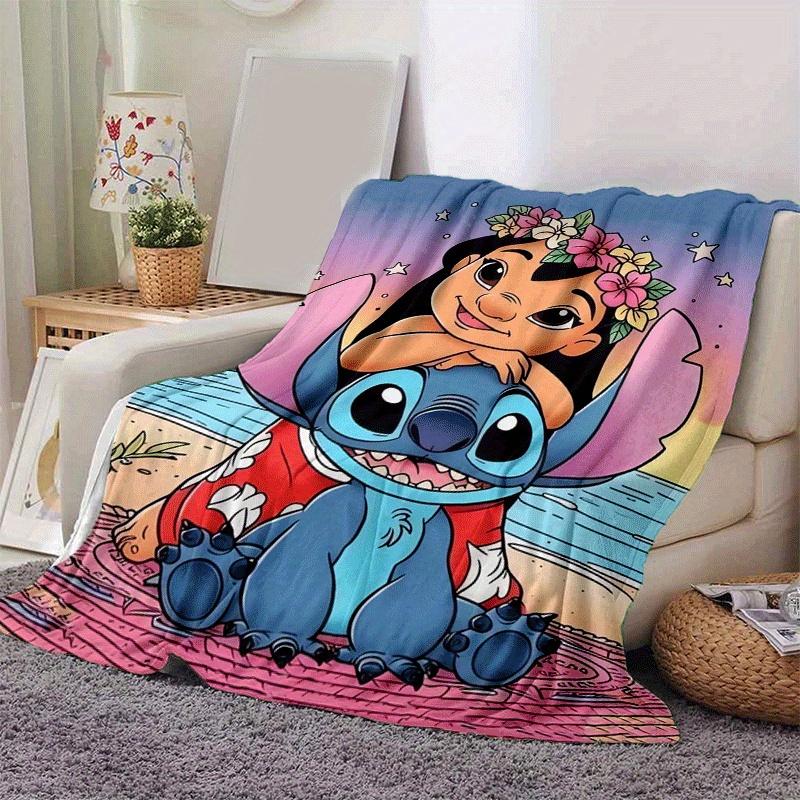 1 stk Teppe med Stitch-trykk - Mykt, helårspledd til stue, soverom, personlig gave med søtt tegneseriedesign