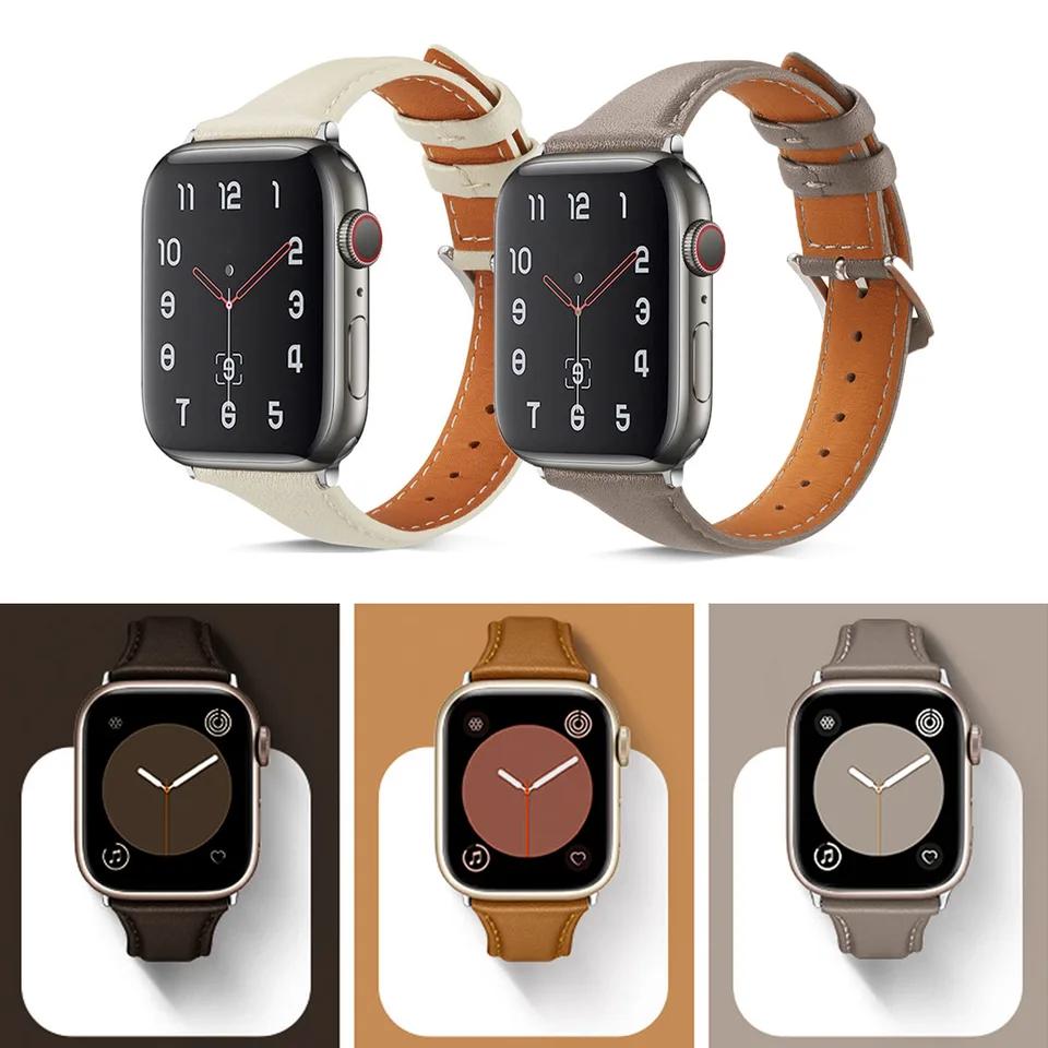 Schlankes dünnes echtes Lederarmband für Apple Watch Serie Kleine Dornschließe Universelles Uhrenarmband