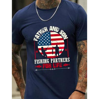 American Flag 3D Printed Tee Tops Father Son Fishing Pattern Round Neck Short Sleeve Loose Enlarged T Shirt