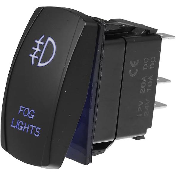 Motoforti Universal Fog Lights, 5 Pin Toggle Rocker SPST Switch Laser ON/OFF Button, 20A/12V 10A/24V, Waterproof for Car, Plastic, White LED Lighted