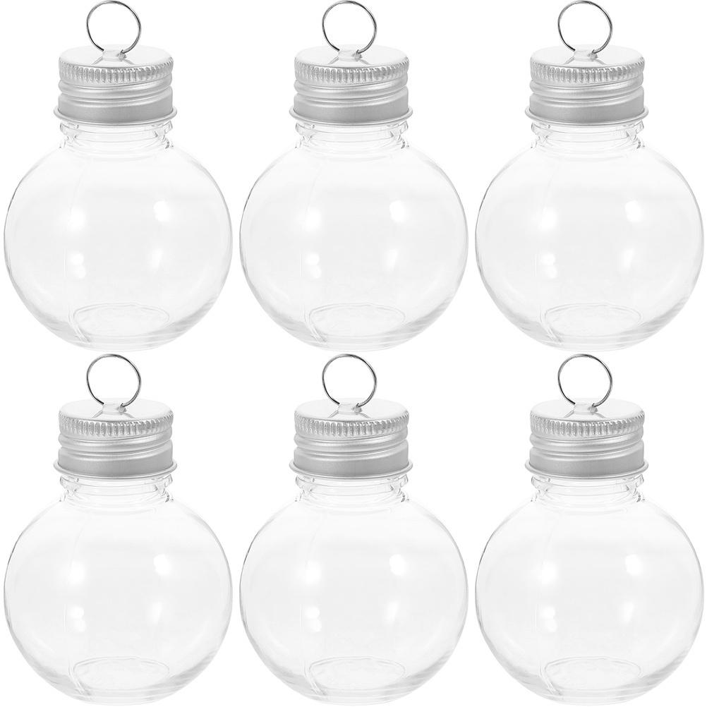 6Pcs Bulb Shaped Juice Bottle Transparent Pet Plastic Drink Containers with Tight Lid Portable Safe for Milk