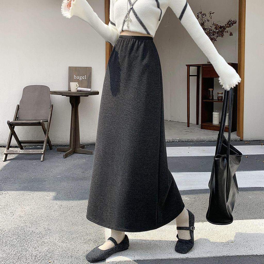 Fluffy Thickened A-Line Wool Skirt for Women - Autumn/Winter 2025, Slimming Mid-Length for Pear Shapes