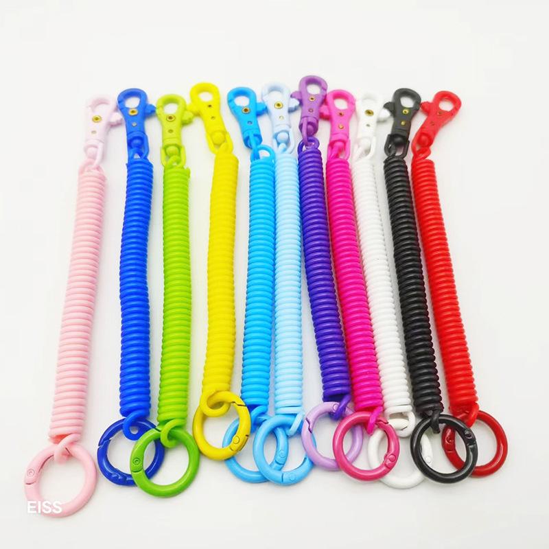 Coil Springs Keychain Stretchy Spiral Spring Coil Retractable Coil Springs Keychain With Metal Clasp Key Chain Holder Lanyard