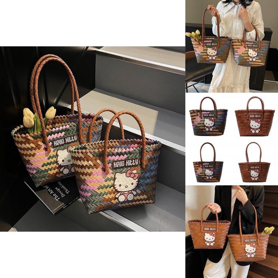 Borsa Secchiello Hello Kitty con Materiale Intrecciato per Uso Casual Estivo